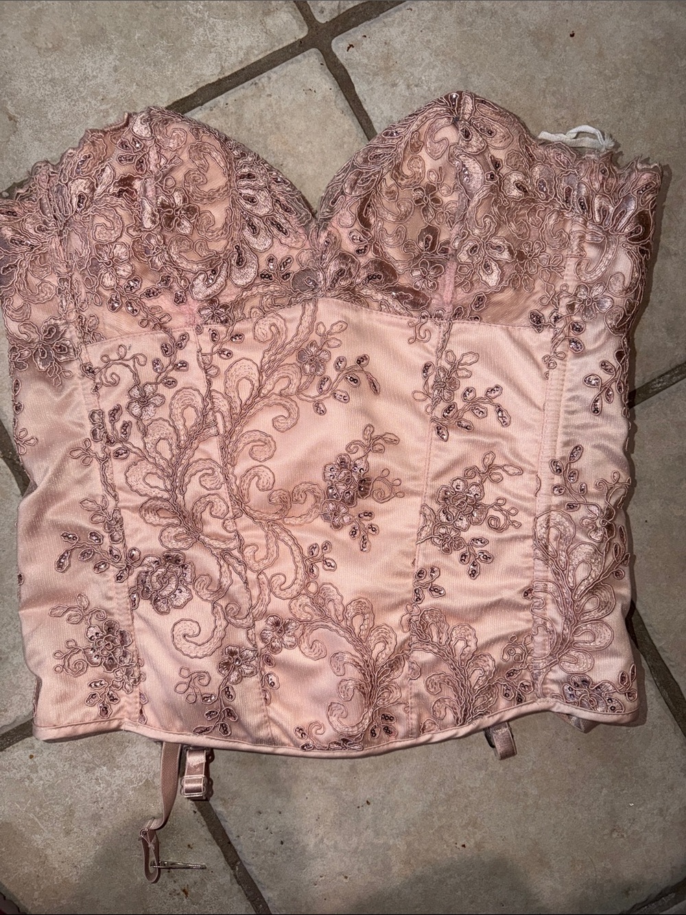 Shirley of Hollywood Pink Beaded Lace Bustier corset